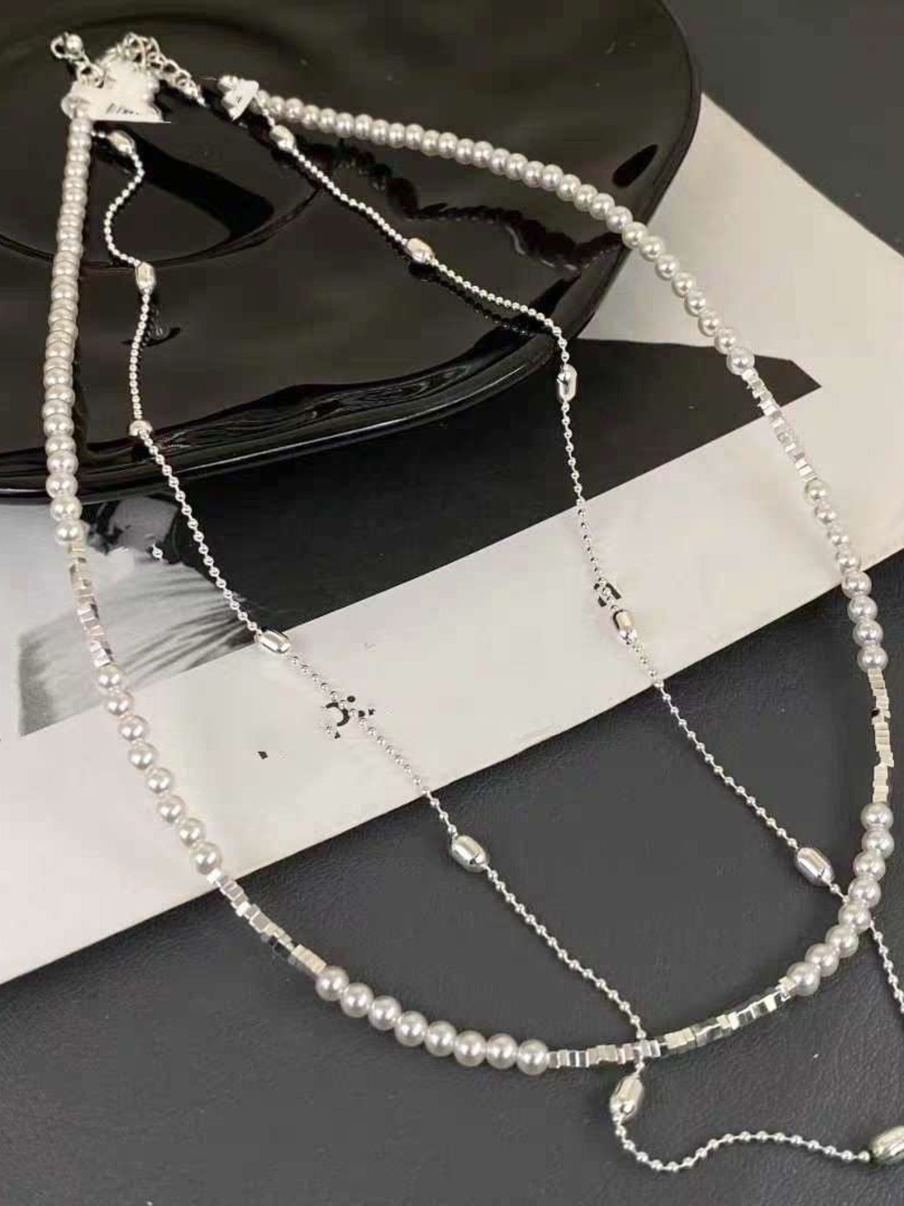 Elegant Silver Pearl Layered Necklace - Women's Jewelry